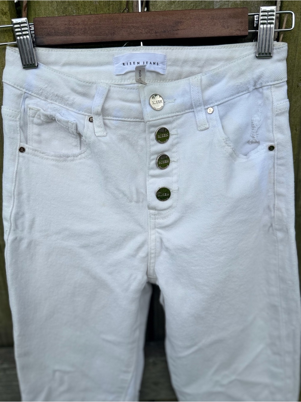 Risen High-Rise Button-Fly White Jeans View 2